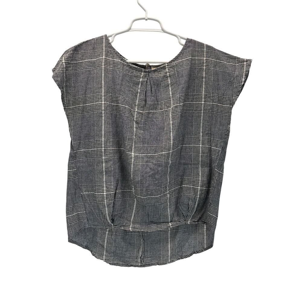 BSBEE Grey Plaid Cotton Short Sleeve Blouse Top Shirt Med Lagenlook